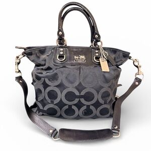 Y2K Vintage COACH Madison Julianne Op Art Signature Satchel Black Purse Bag